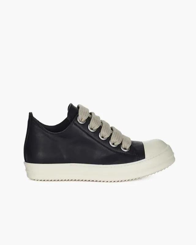 Black Leather Low Top Sneaker for Urban Streetwear Oversized Laces sold by Larosa