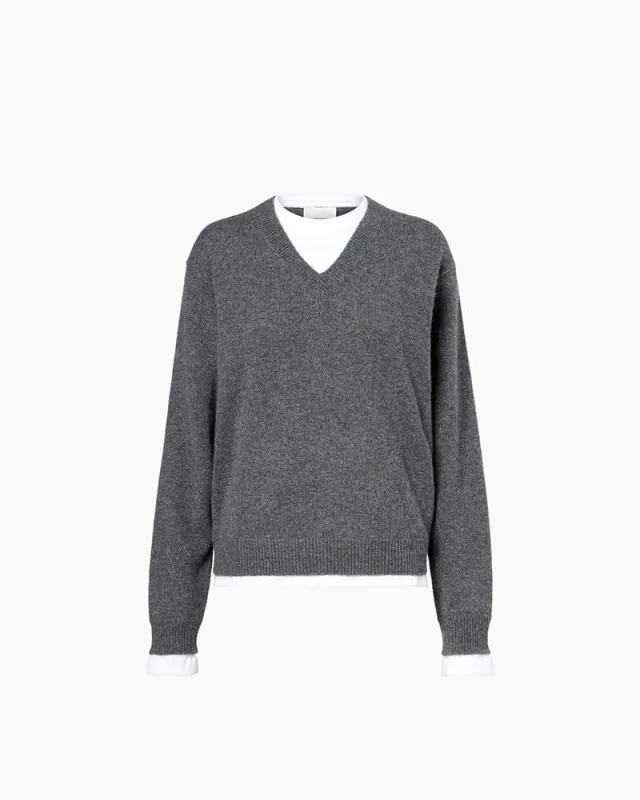 Layered Grey Cashmere Sweater for Modern Ivy League Aesthetics sold by Larosa