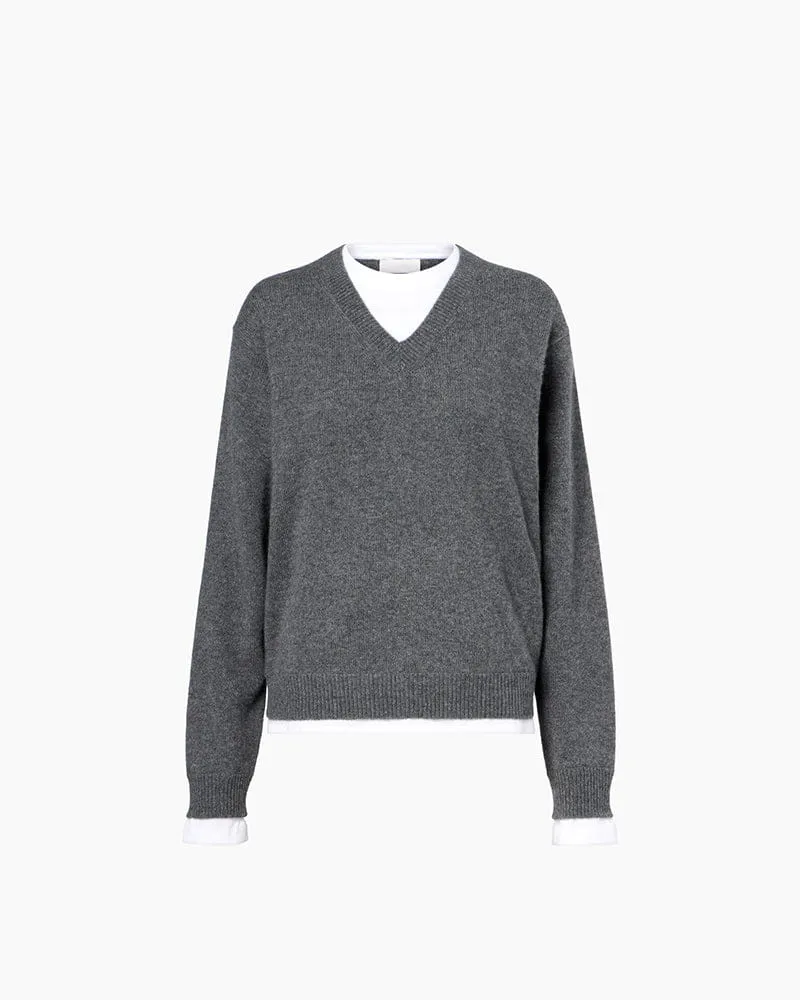 Layered Grey Cashmere Sweater for Modern Ivy League Aesthetics sold by Larosa
