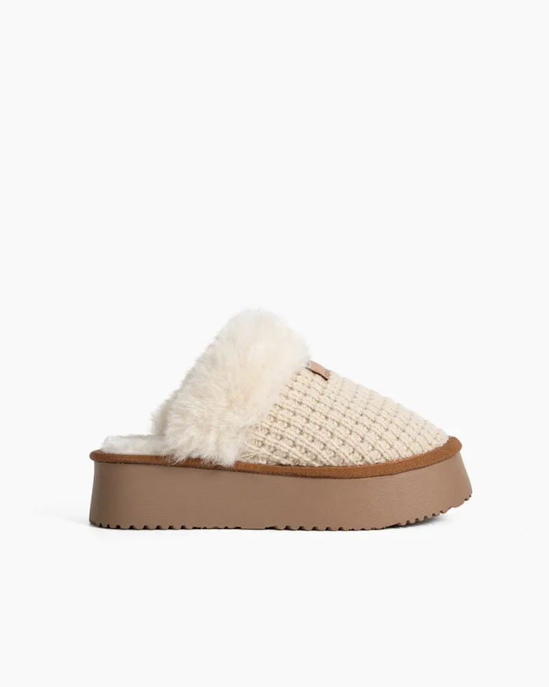 Faux Fur Trim Cozy Knit Slippers sold by Larosa