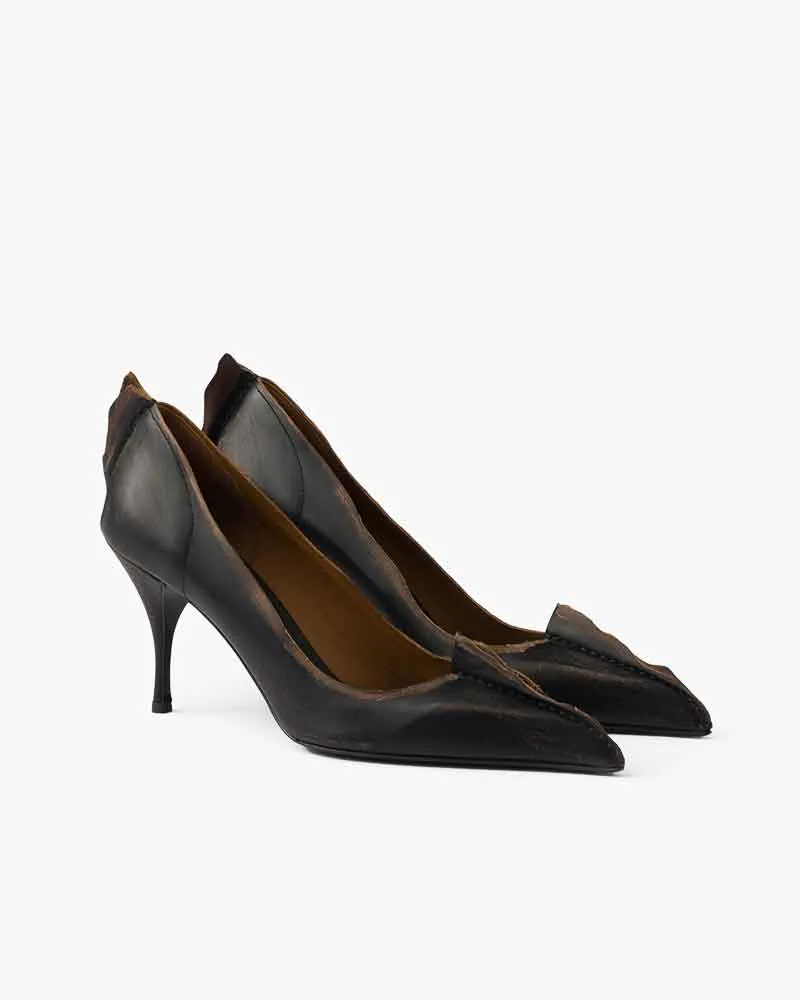 Office Minimalist Antiqued Leather Kitten Heel Pumps sold by Larosa product image thumbnail 5