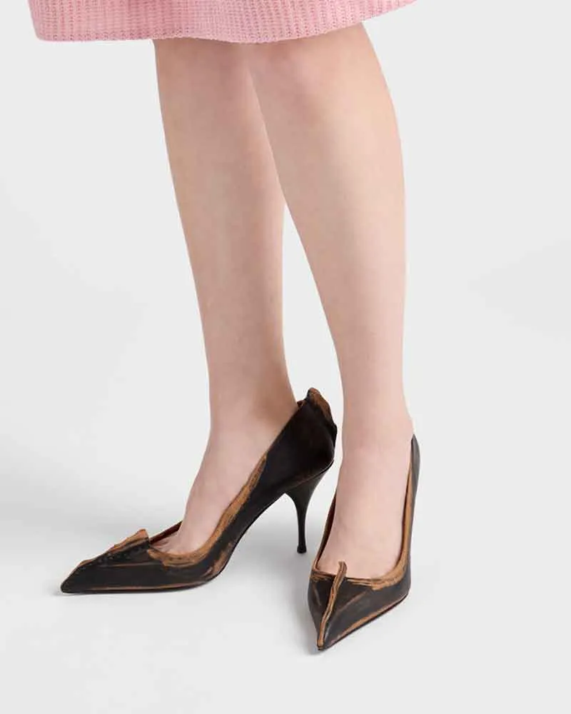 Office Minimalist Antiqued Leather Kitten Heel Pumps sold by Larosa product image thumbnail 3