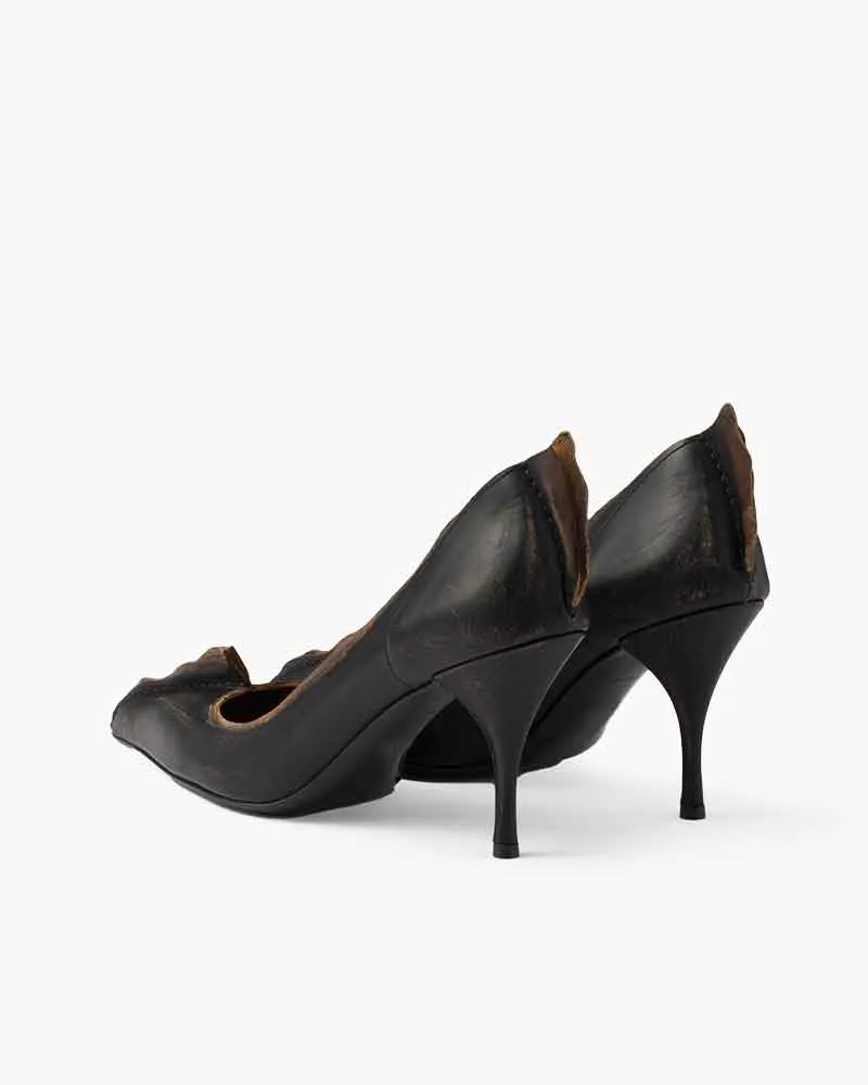 Office Minimalist Antiqued Leather Kitten Heel Pumps sold by Larosa product image thumbnail 4