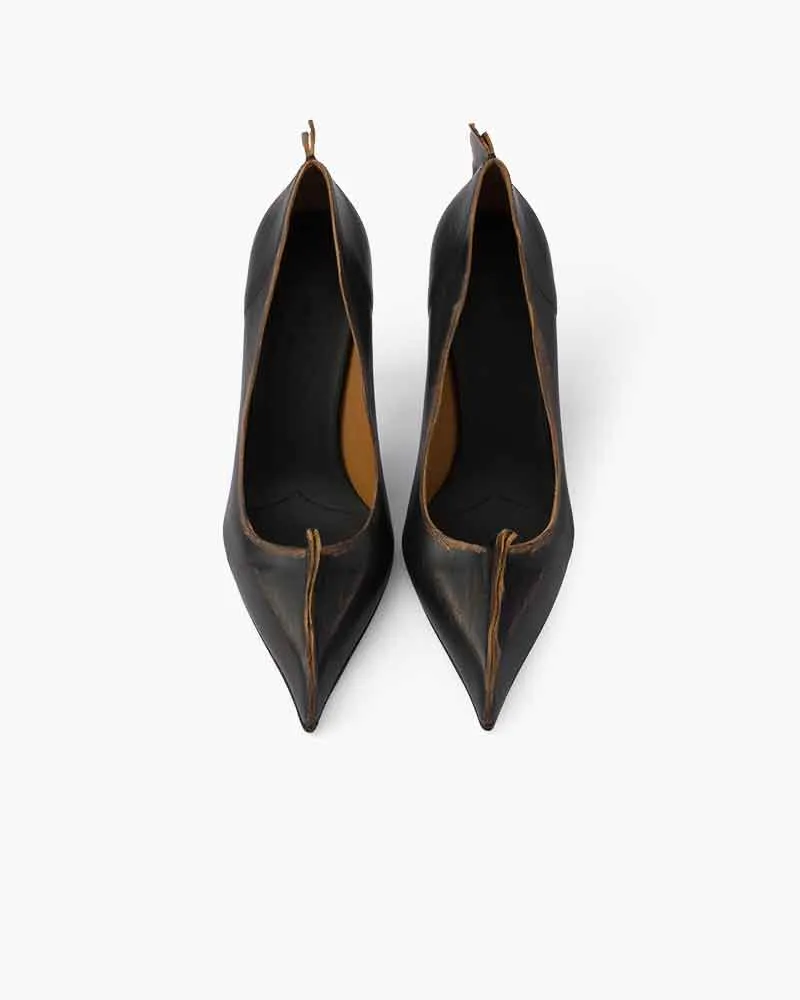 Office Minimalist Antiqued Leather Kitten Heel Pumps sold by Larosa product image thumbnail 2