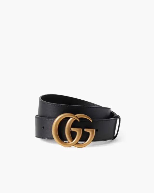 Women's Black Smooth Leather Belt with Brass Double G Buckle sold by Larosa