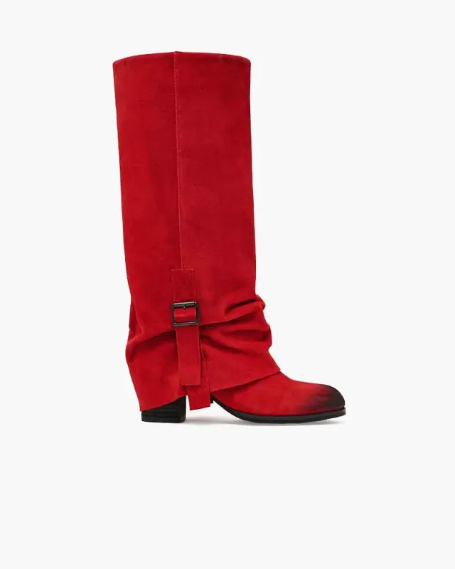 Women's Festival Ready Foldover Suede Block Heels sold by Larosa