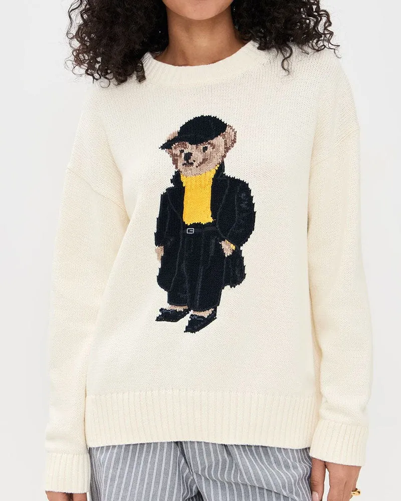 Women's Iconic Playful Embroidered Bear Cotton Sweater sold by Larosa