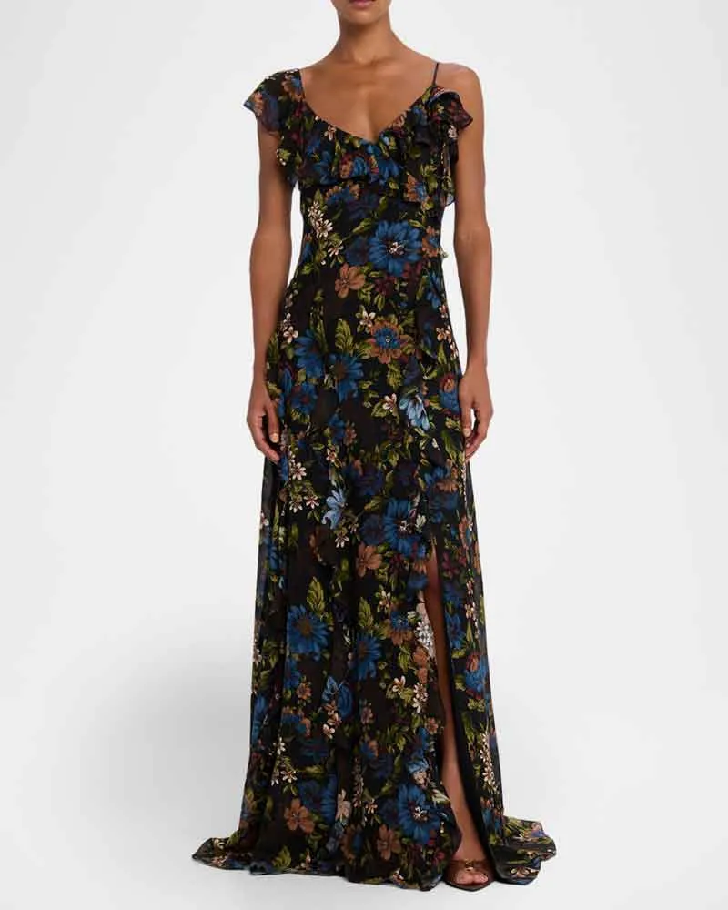 (Pre-sale)Women's Evening Asymmetric Ruffle Trim Silk Gown sold by Larosa product image thumbnail 5