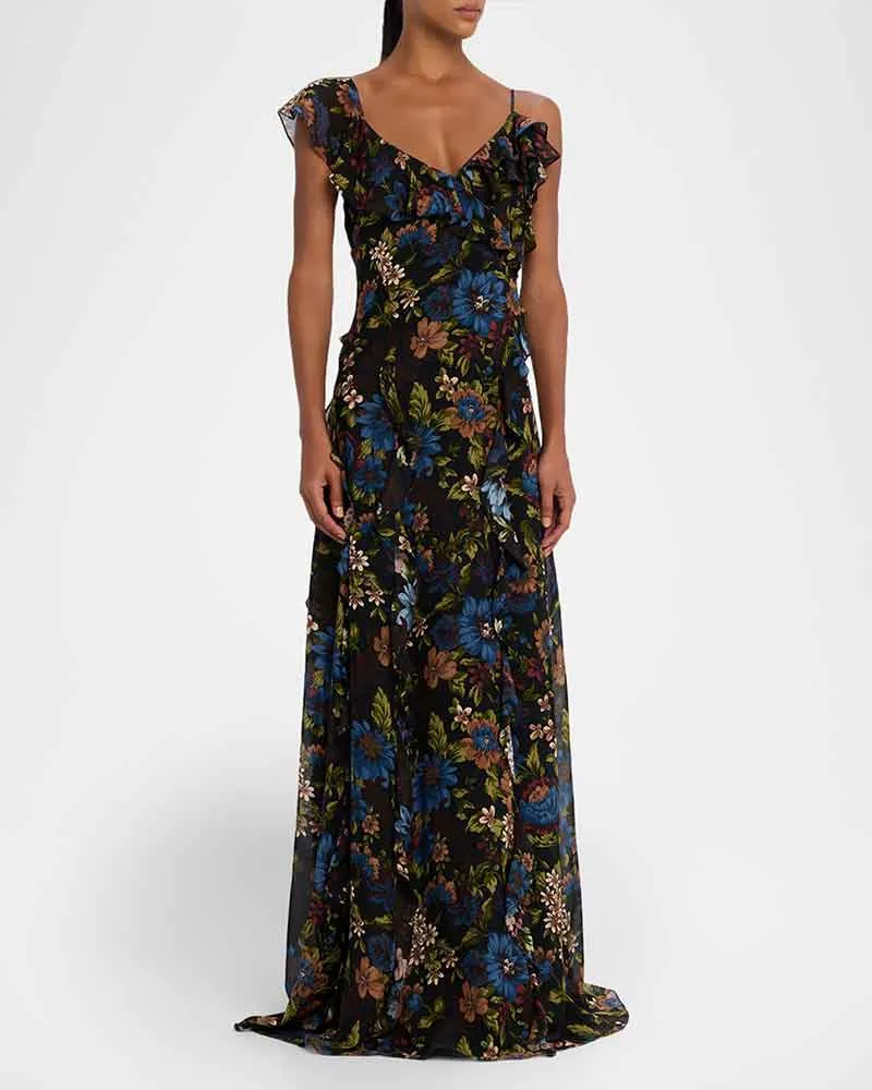 (Pre-sale)Women's Evening Asymmetric Ruffle Trim Silk Gown sold by Larosa product image thumbnail 4