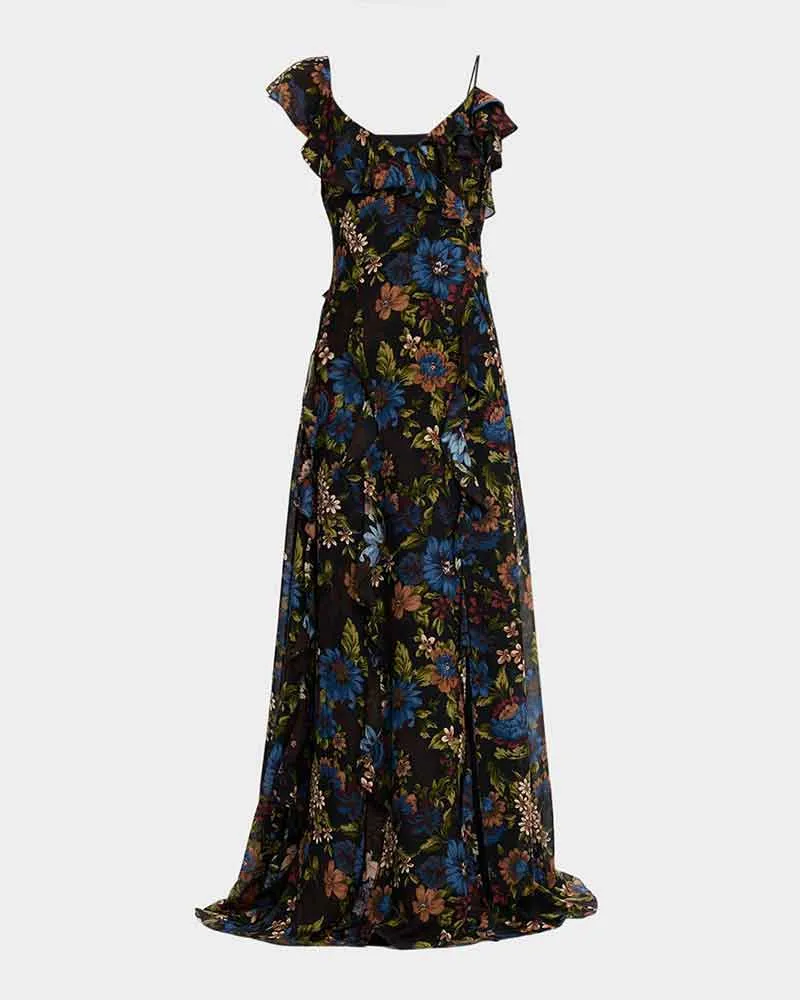 (Pre-sale)Women's Evening Asymmetric Ruffle Trim Silk Gown sold by Larosa product image thumbnail 2