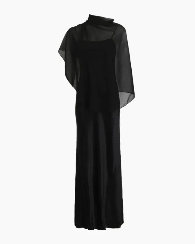 (Pre-sale)Women's Evening Elegant Silk Slip Dress with Detachable Cape sold by Larosa