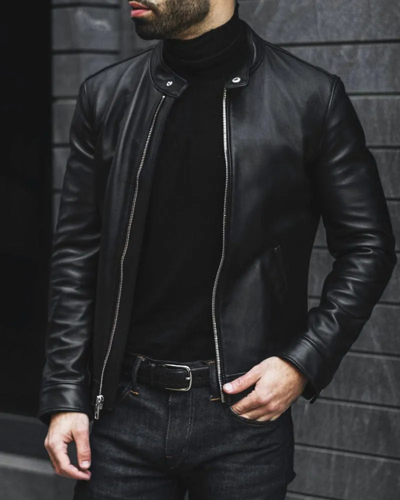 Men's Urban Night Ride Sleek Leather Racer Jacket sold by Larosa product image thumbnail 4