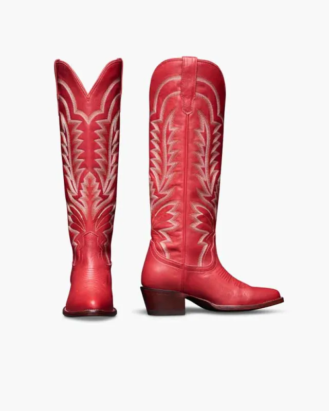 Women’s Live Music Bar Crimson Leather Cowgirl Boots made by Larosa