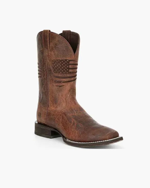 Men’s Road Trip Leather Flag-Embossed Western Boots made by Larosa