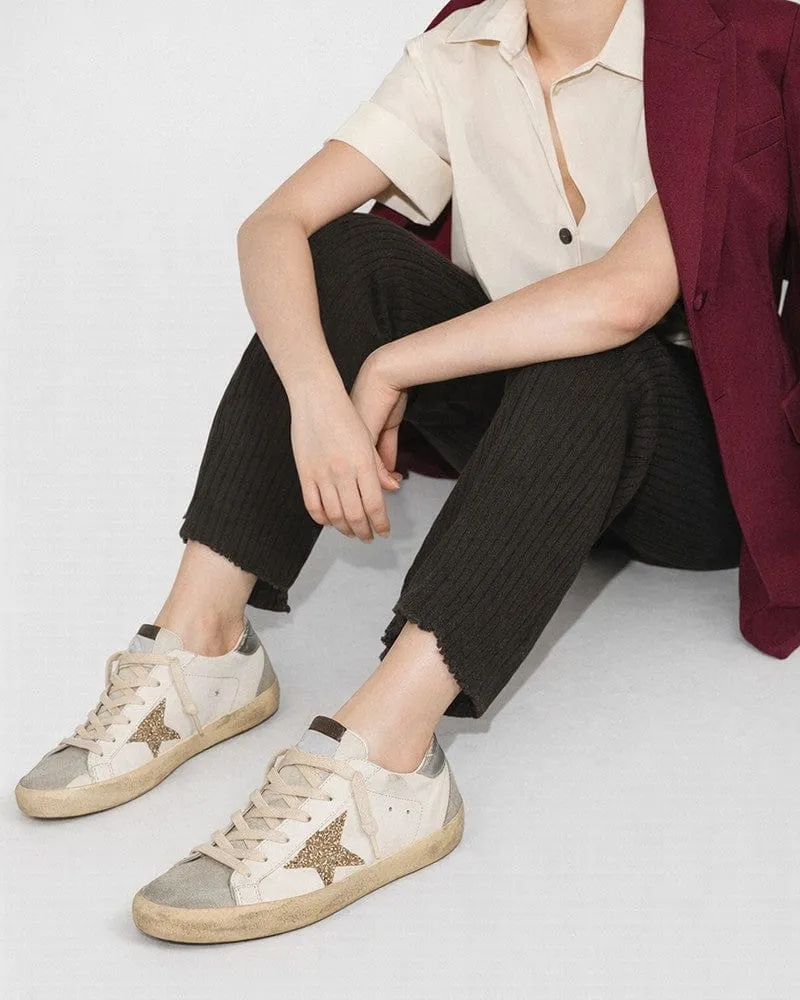 Women’s Coffee Run Leather Low-Top Gold Glitter Star Sneakers sold by Larosa product image thumbnail 4