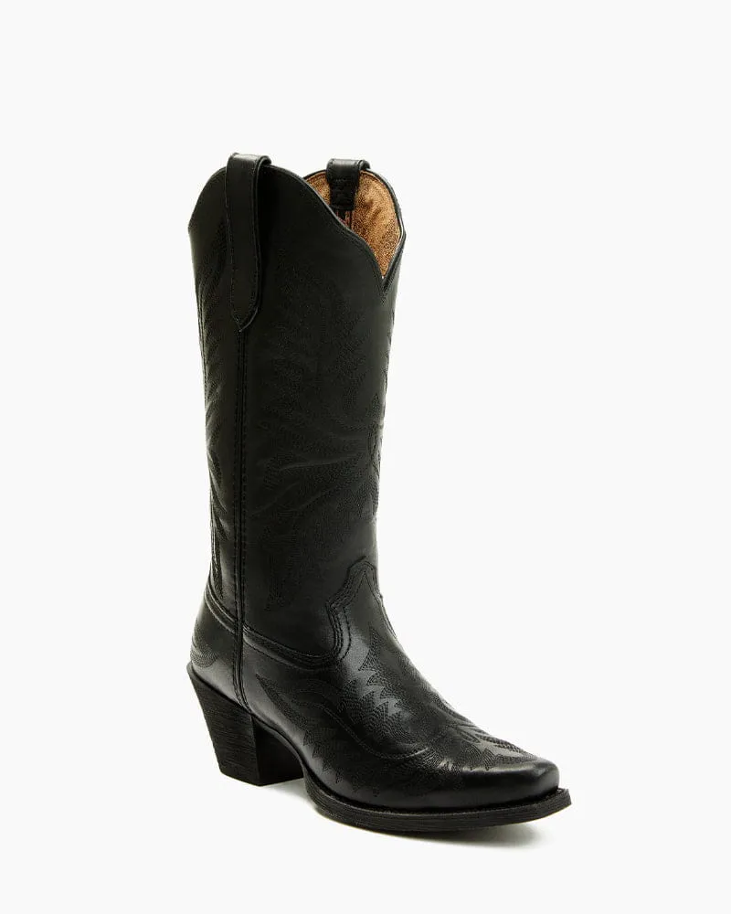 Women’s Date Night Black Leather Snip-Toe Western Boots sold by Larosa