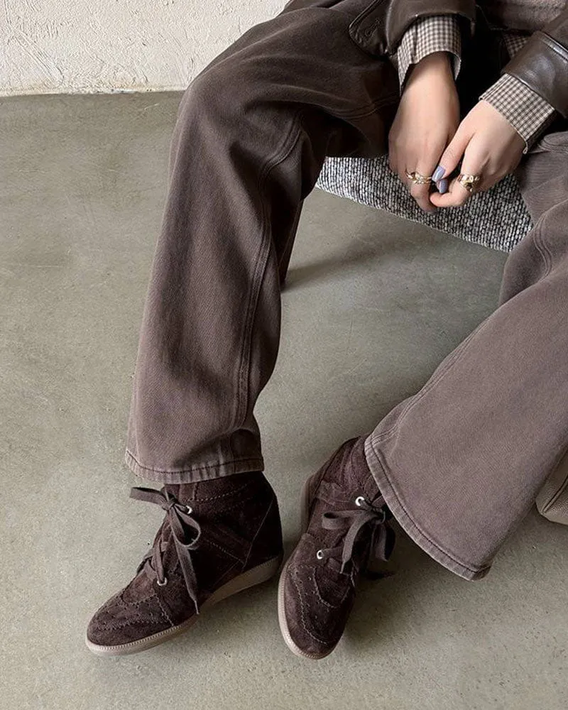 Women's Casual Mid-Top Suede Brogue Sneakers sold by Larosa product image thumbnail 4