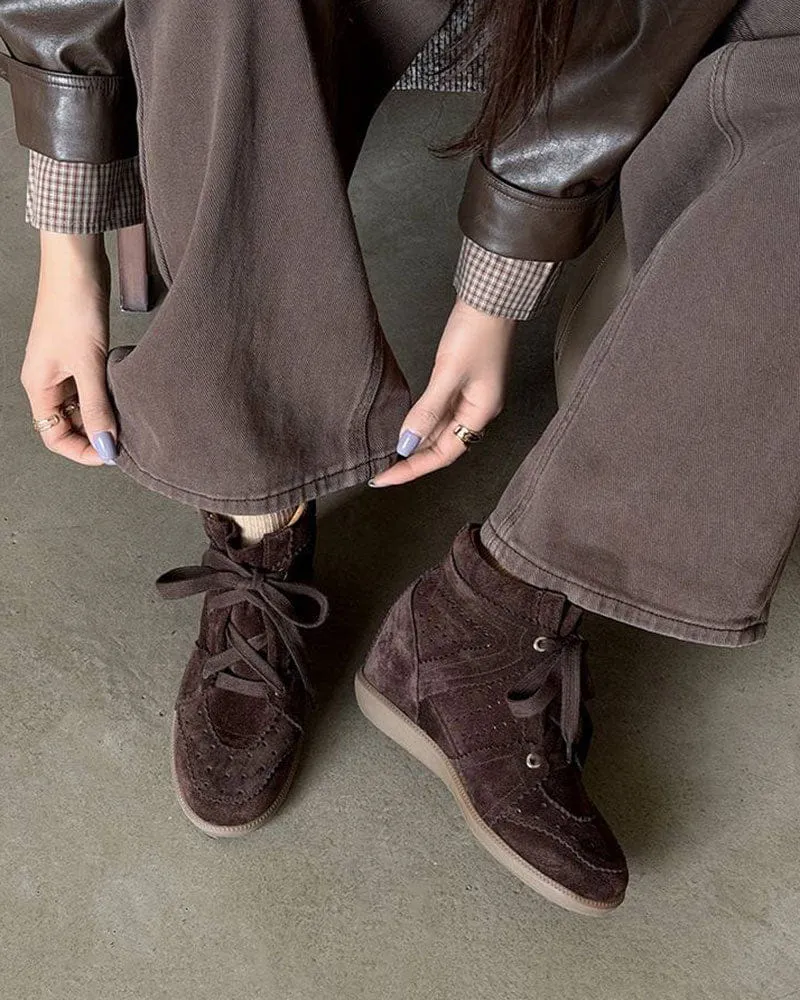 Women's Casual Mid-Top Suede Brogue Sneakers sold by Larosa product image thumbnail 5