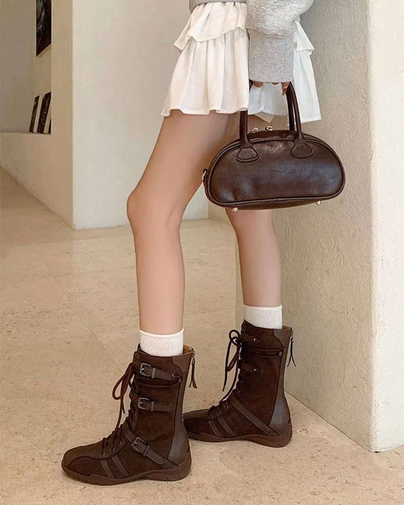 Women's Weekend Getaway Chunky Leather Moto Boots sold by Larosa product image thumbnail 4