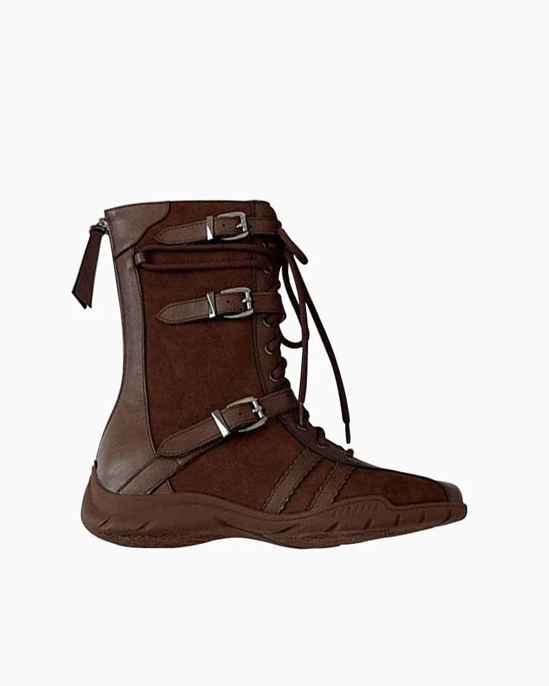 Women's Weekend Getaway Chunky Leather Moto Boots sold by Larosa