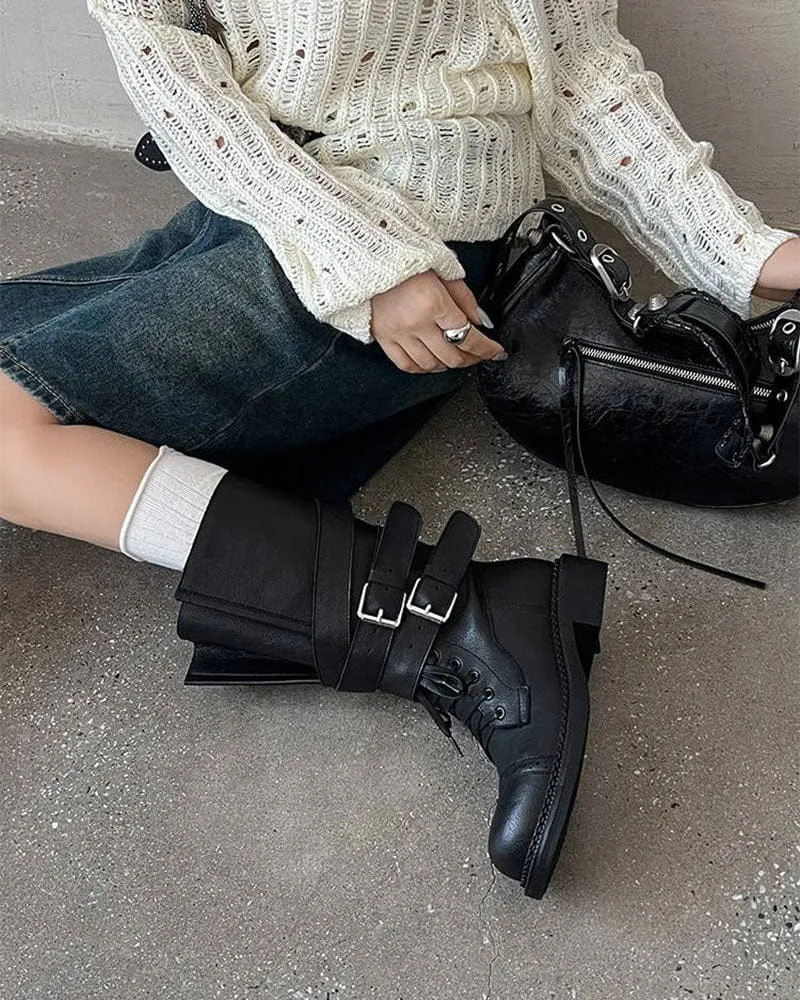 Women's Exploring Chunky Leather Buckle Boots sold by Larosa product image thumbnail 5