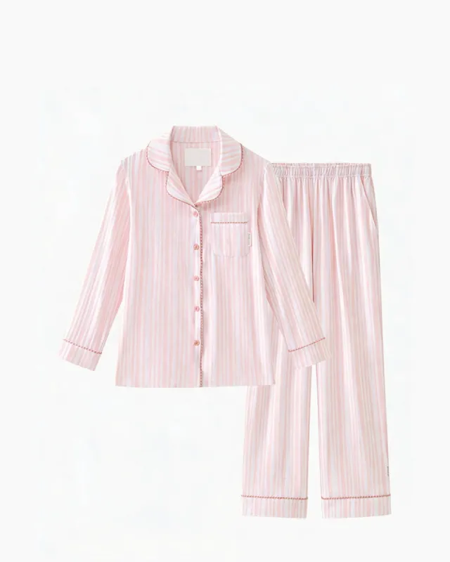 Women's Weekend Relaxing Cotton Striped Pajama Set made by Larosa