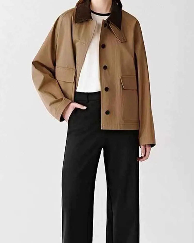 Women's Airport Look Contrast Lapel Cotton Coat sold by Larosa product image thumbnail 3
