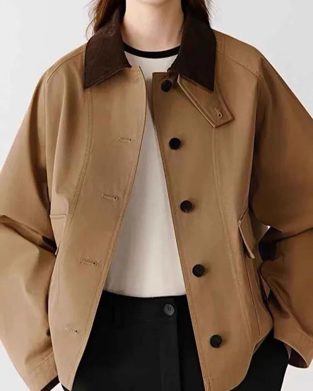Women's Airport Look Contrast Lapel Cotton Coat made by Larosa