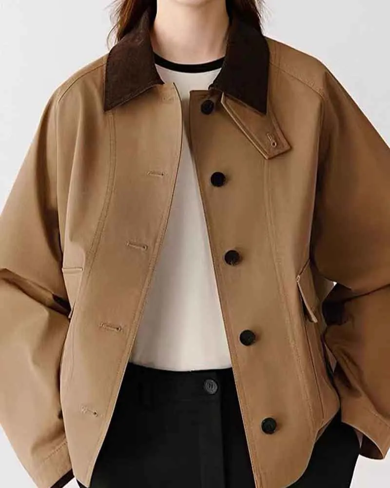 Women's Airport Look Contrast Lapel Cotton Coat sold by Larosa