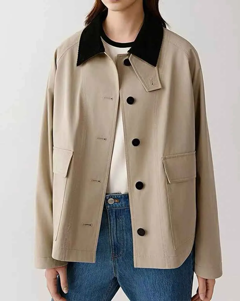 Women's Airport Look Contrast Lapel Cotton Coat sold by Larosa product image thumbnail 5