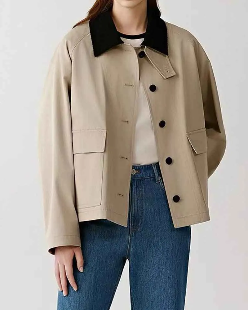 Women's Airport Look Contrast Lapel Cotton Coat sold by Larosa product image thumbnail 4