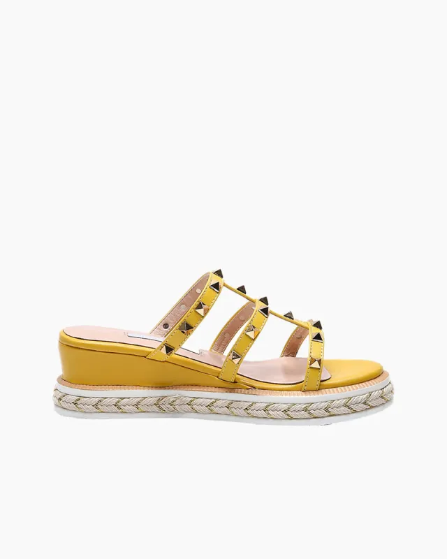 (Clean Up - US 9) Espadrille Wedges Slides Rivets Slippers made by Larosa