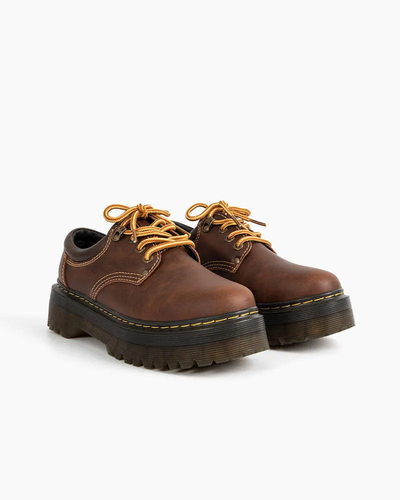 (Clean Up -US 7) Women's Heavy Duty Brown Leather Platform Shoes sold by Larosa product image thumbnail 2