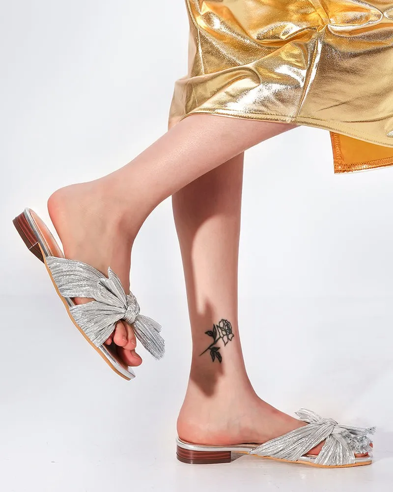 (Clean Up - US 8) Pleated Bow Open Toe Comfort Slip on Slide Flat Sandals sold by Larosa product image thumbnail 5