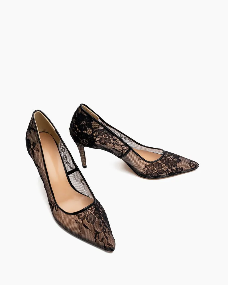 (Clean Up - US 5.5/6 )Lace Mesh Floral Embroidered Stiletto Heels sold by Larosa product image thumbnail 3