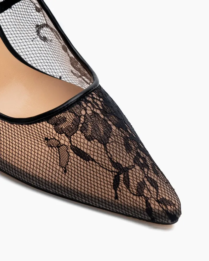(Clean Up - US 5.5/6 )Lace Mesh Floral Embroidered Stiletto Heels sold by Larosa product image thumbnail 2