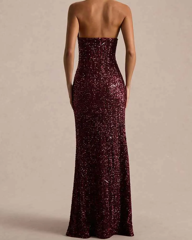 Elegant Evening Burgundy Sequin High Neck Gown sold by Larosa product image thumbnail 4