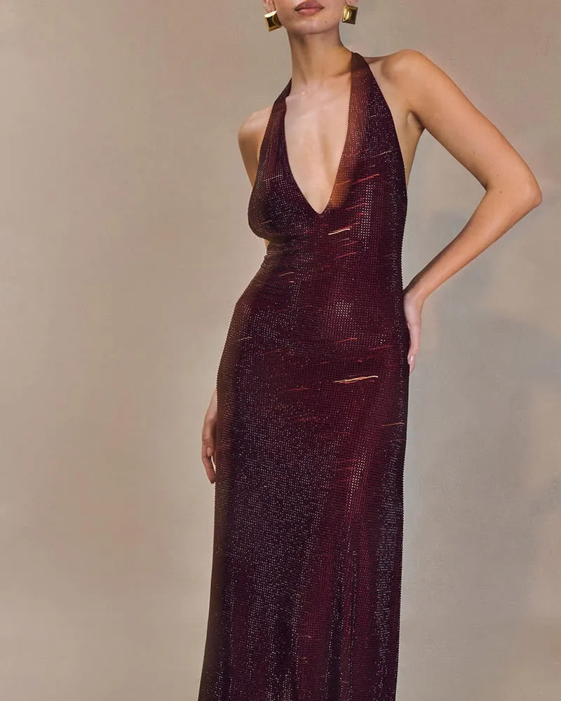 Elegant Evening Diamante Halter Midi Dress sold by Larosa product image thumbnail 4