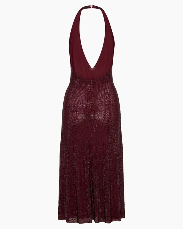 Elegant Evening Diamante Halter Midi Dress made by Larosa