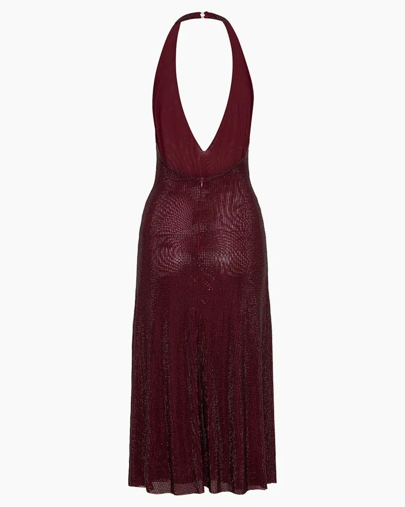 Elegant Evening Diamante Halter Midi Dress sold by Larosa