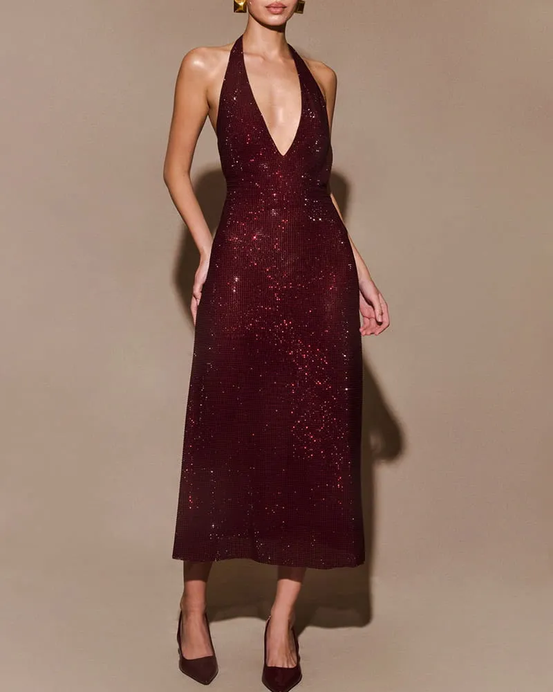 Elegant Evening Diamante Halter Midi Dress sold by Larosa product image thumbnail 2