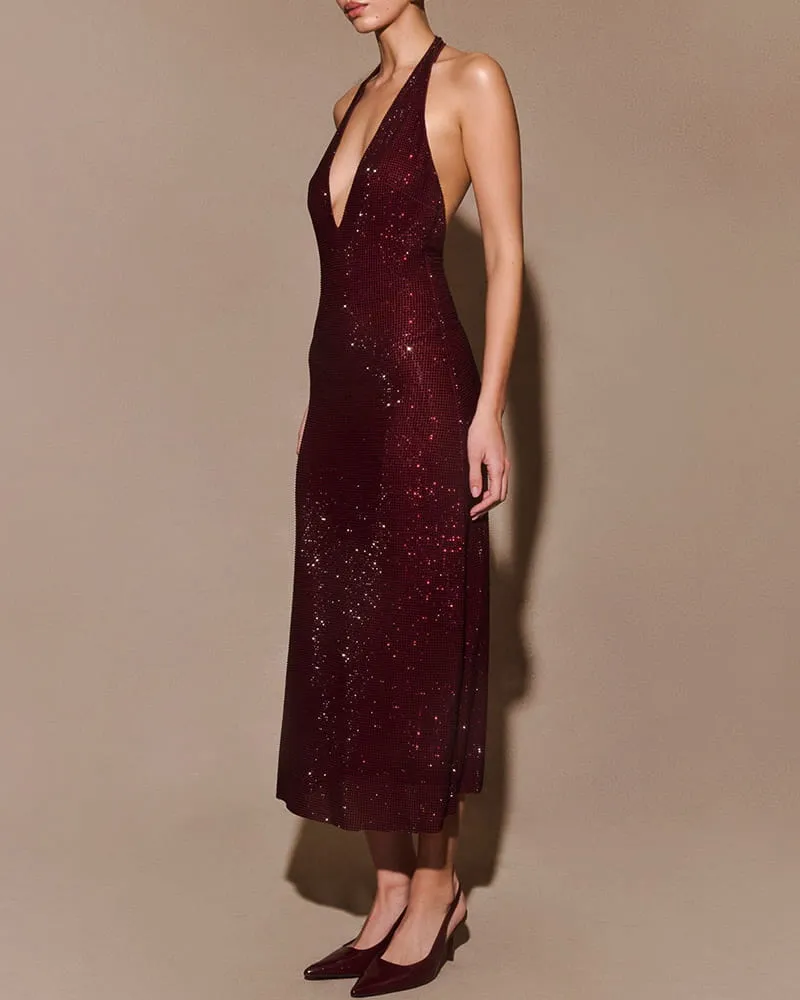 Elegant Evening Diamante Halter Midi Dress sold by Larosa product image thumbnail 3