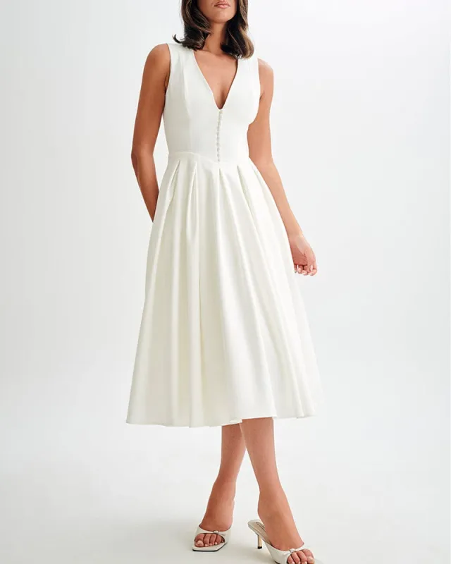 Women's Garden Tea Party Sophisticated White Dress made by Larosa