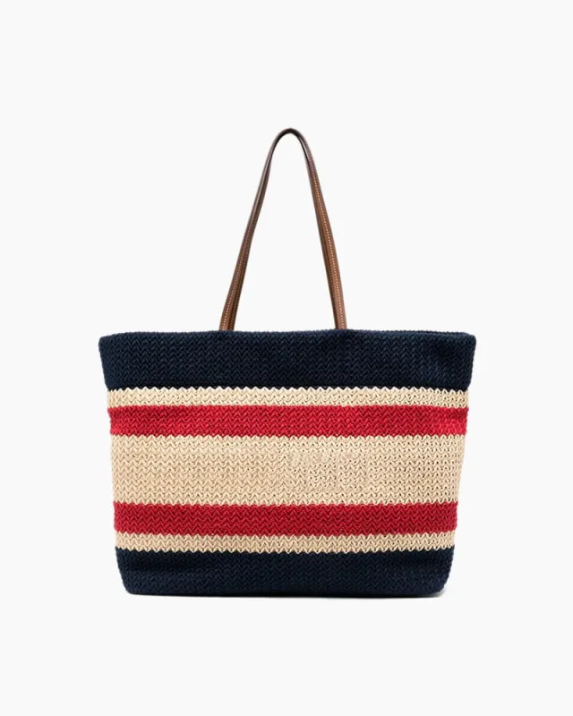 Retro Textured Stripe Knit Tote Bag made by Larosa