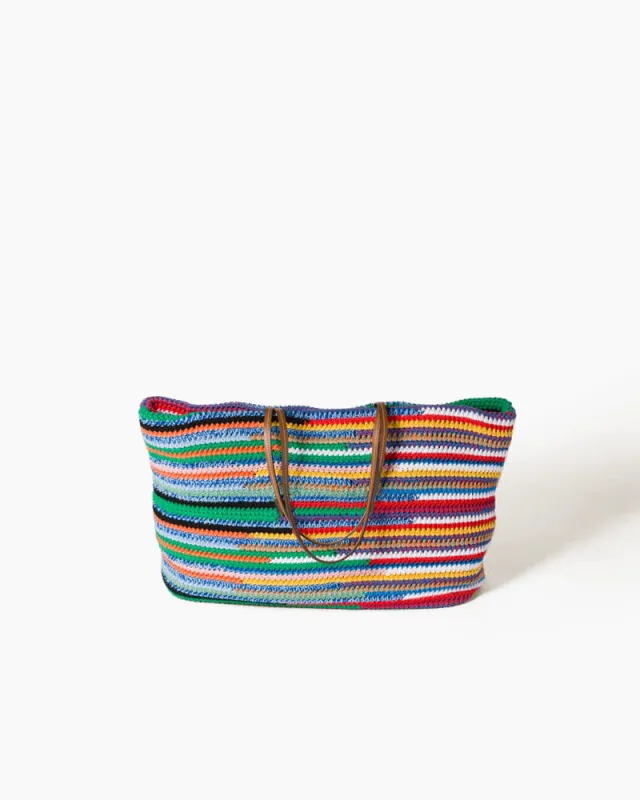 Summer Multicolor Striped Crochet Shoulder Tote Bag made by Larosa