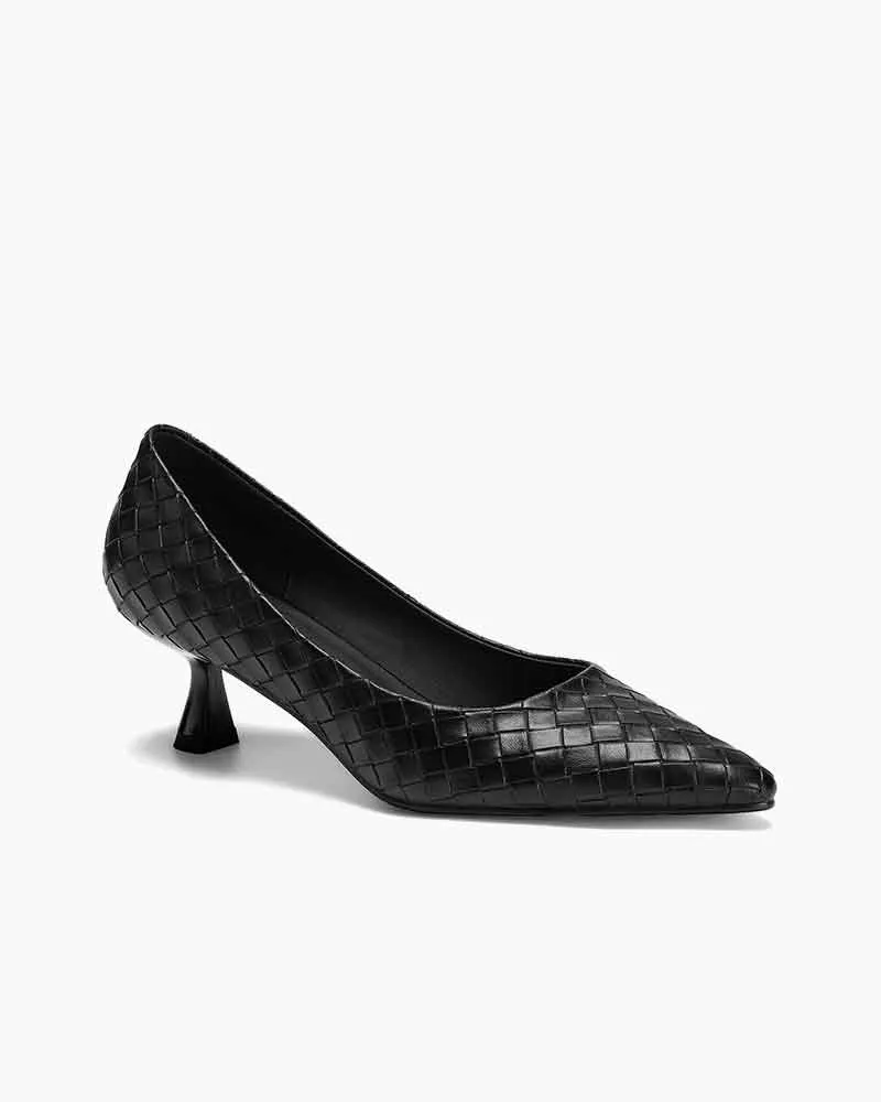 Refined Woven-Pattern Pointed-Toe Mid-Heel Pumps sold by Larosa