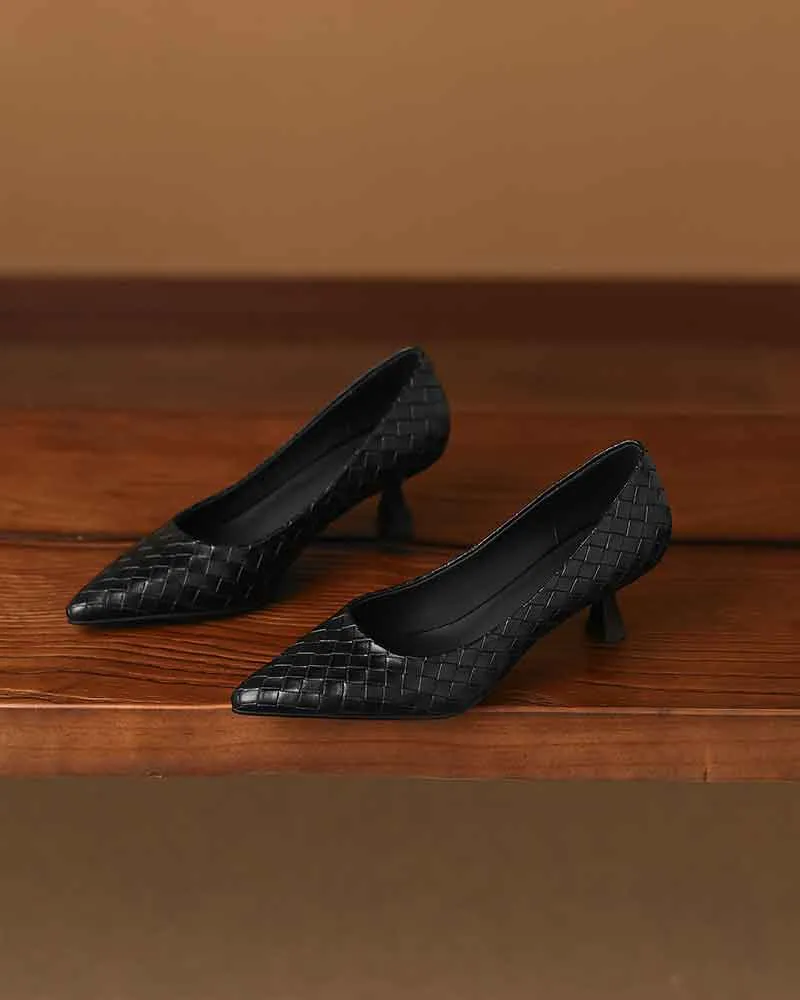 Refined Woven-Pattern Pointed-Toe Mid-Heel Pumps sold by Larosa product image thumbnail 3