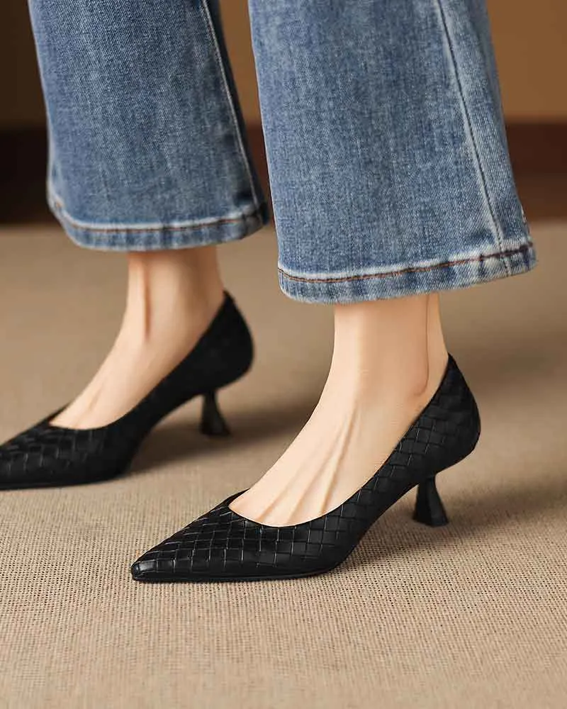 Refined Woven-Pattern Pointed-Toe Mid-Heel Pumps sold by Larosa product image thumbnail 5