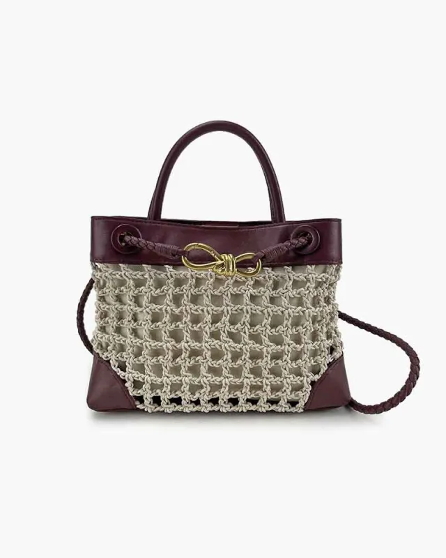 Leather Trim Net Tote Handle Bag made by Larosa
