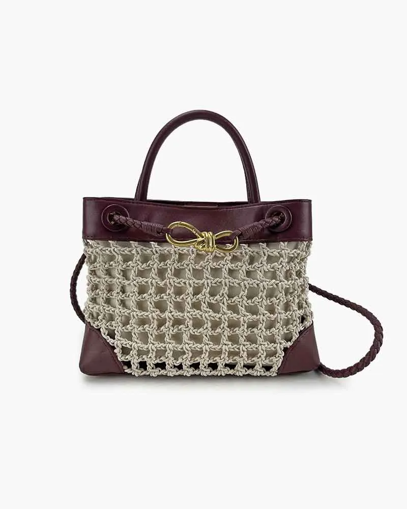 Leather Trim Net Tote Handle Bag sold by Larosa